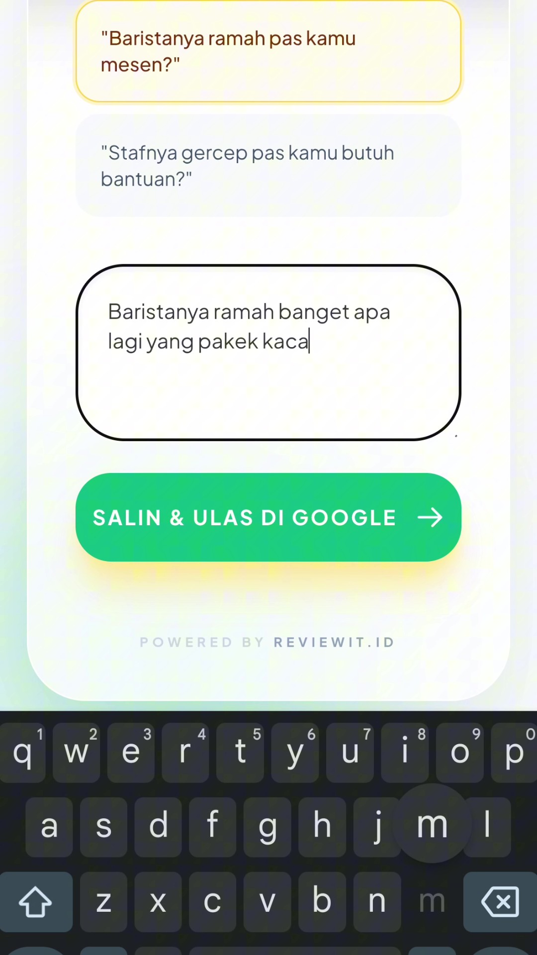 Kemudahan pengisian ulasan bintang 5 Google Maps menggunakan generator teks otomatis Reviewit